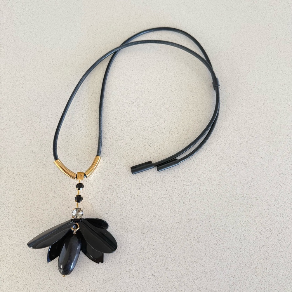 MARNI leather & rhinestone flower necklace